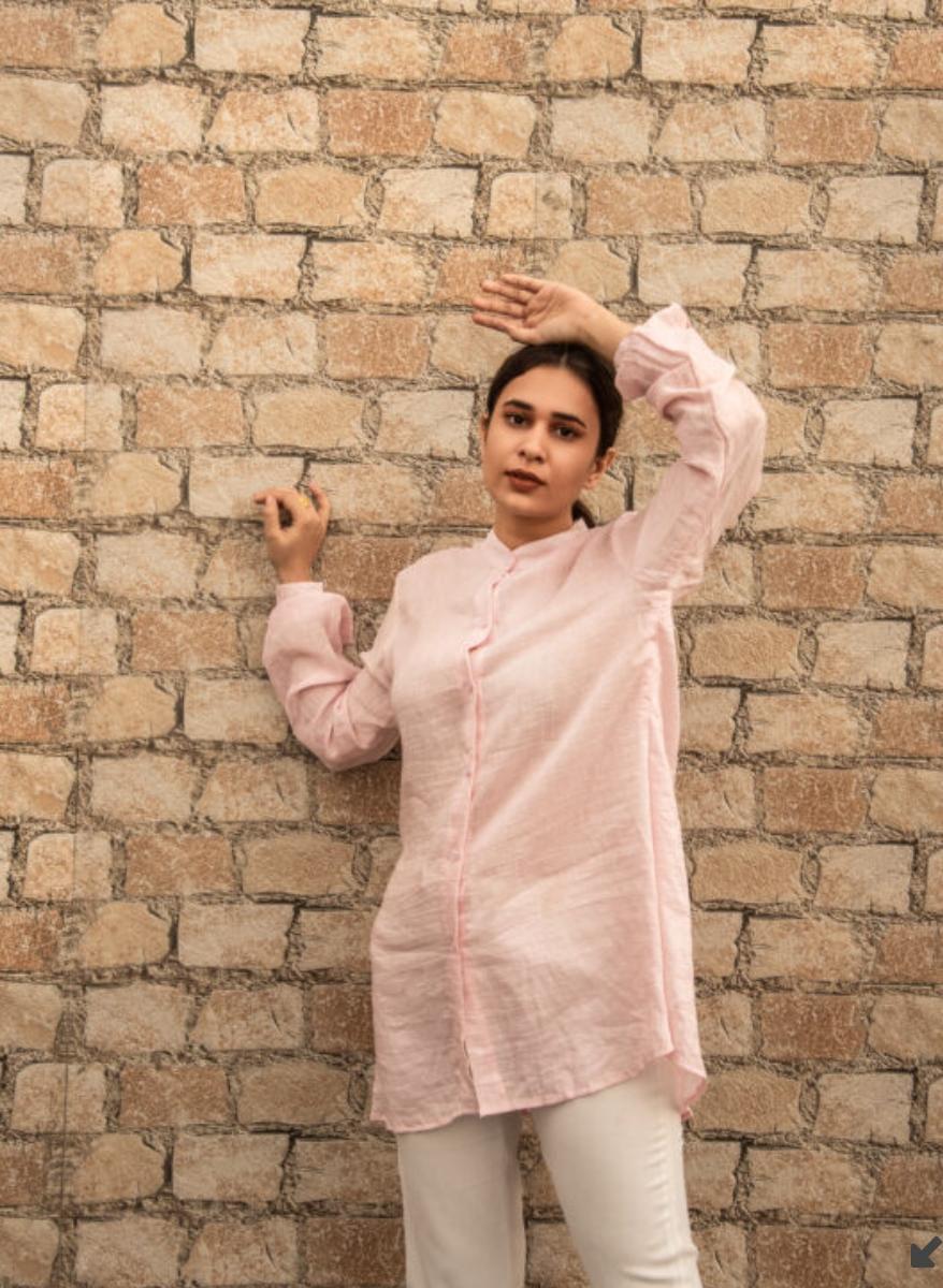 linen-pink-shirt-11651046PK, Women Clothing, Cotton Linen Shirt