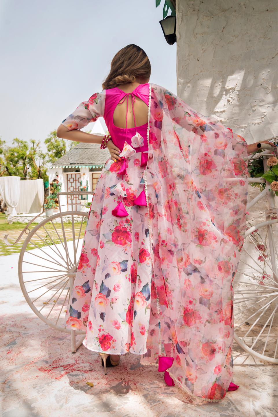 lotus-hot-pink-modal-anarkali-set-11403143PK, Women Indian Ethnic Clothing, Cotton Kurta Set Dupatta