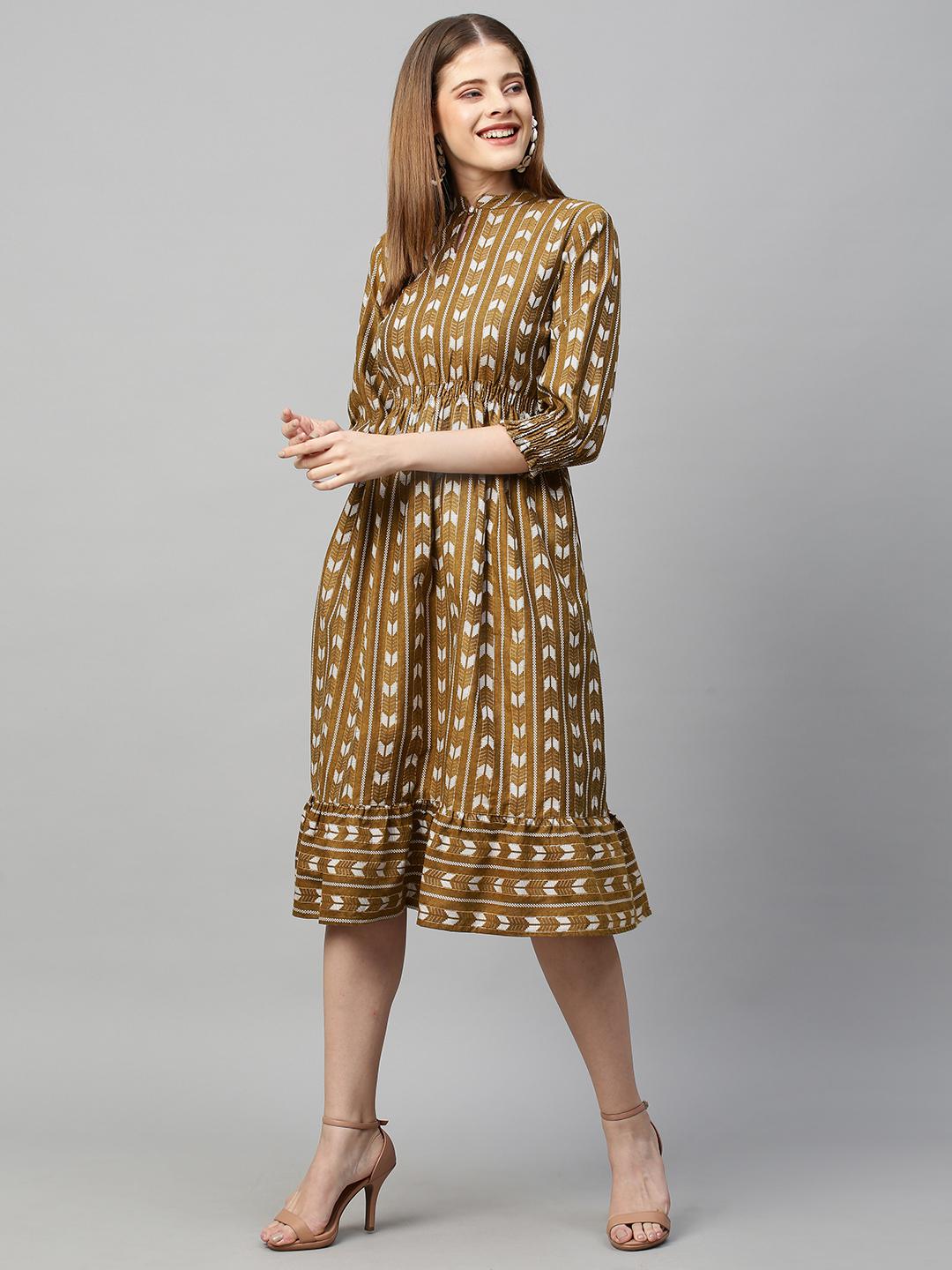 lurex-striped-woven-midi-flared-dress-khaki-grey-10304008GY, Women Clothing, Cotton Dress