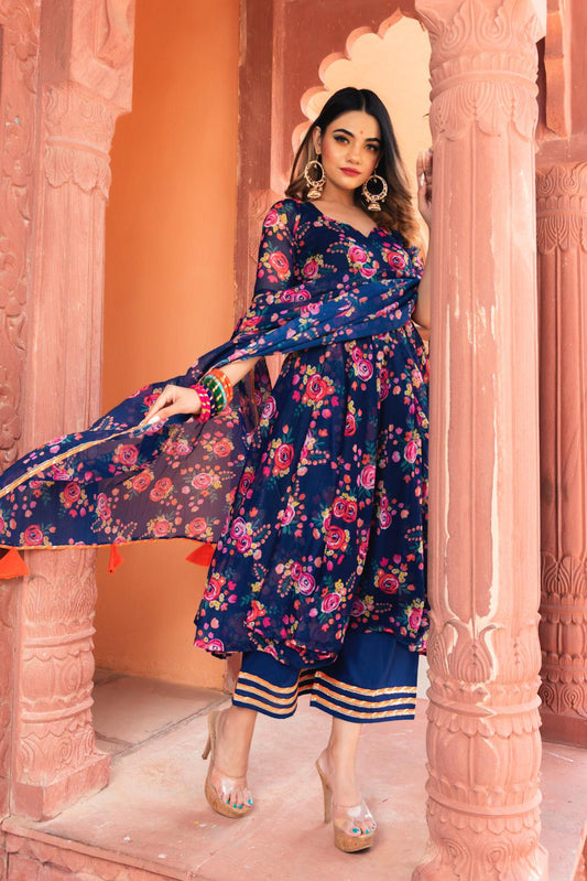 manjari-organza-phool-jaal-anarkali-set-11403154BL, Women Indian Ethnic Clothing, Organza Kurta Set Dupatta
