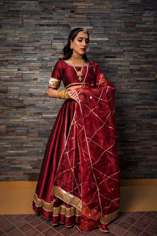 maroon-taffeta-lehenga-11423138MR, Women Indian Ethnic Clothing, Silk Lehenga Choli