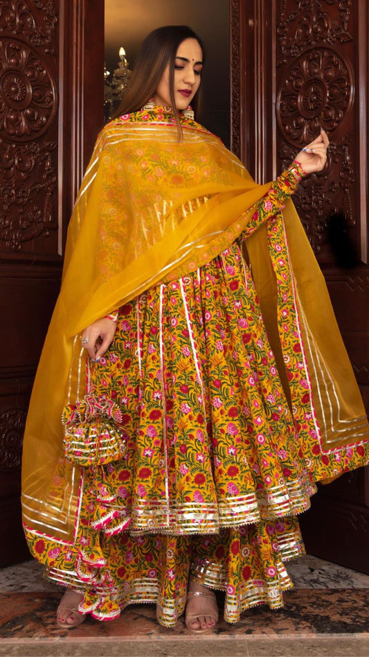 mastani-cotton-anarkali-palazzo-set-11403179YL, Women Indian Ethnic Clothing, Cotton Kurta Set Dupatta