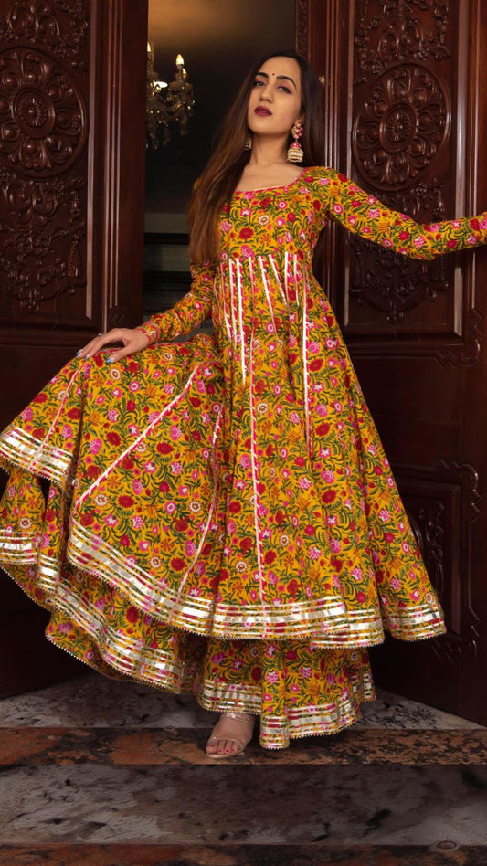 mastani-cotton-anarkali-palazzo-set-11403179YL, Women Indian Ethnic Clothing, Cotton Kurta Set Dupatta