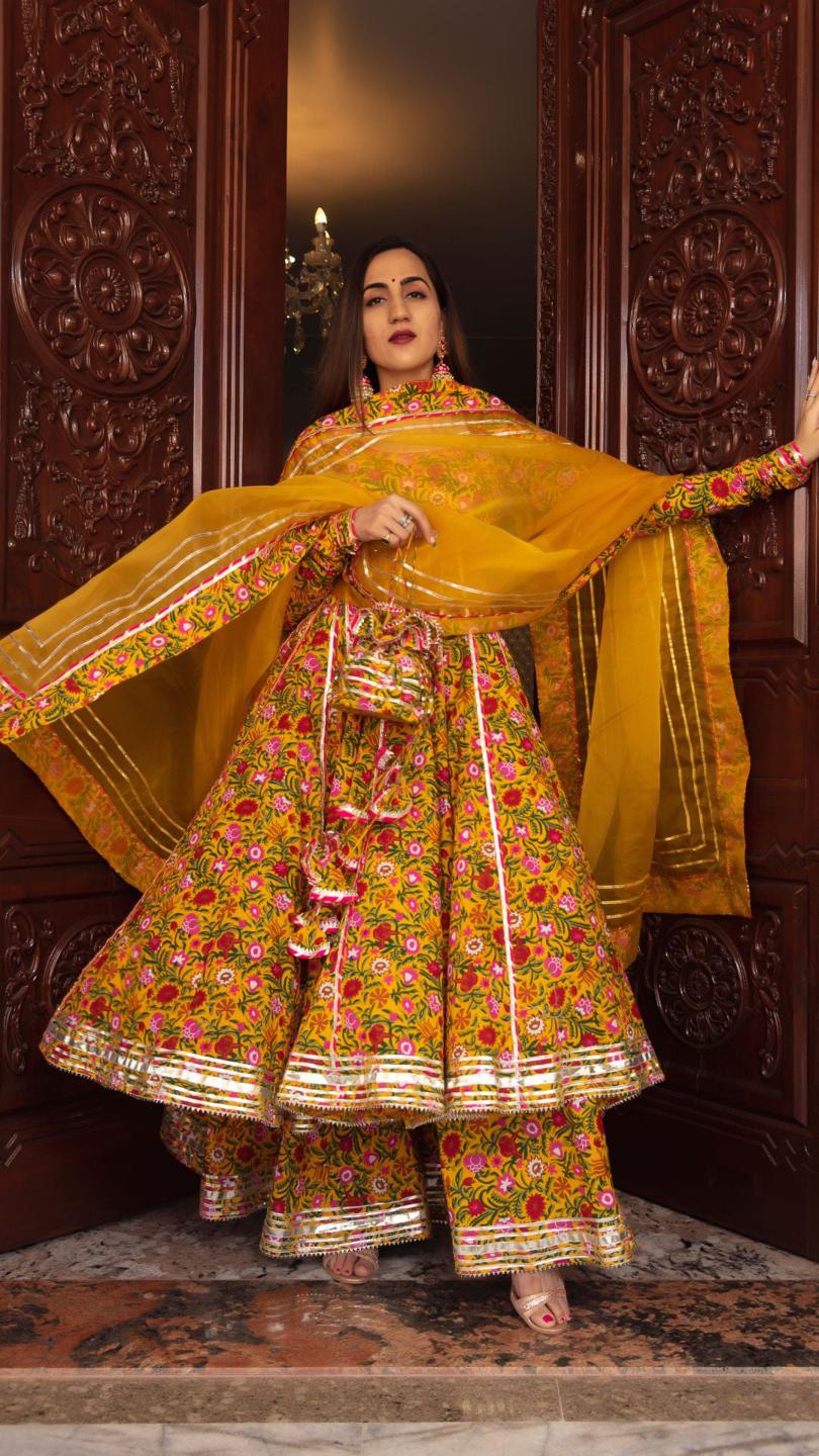 mastani-cotton-anarkali-palazzo-set-11403179YL, Women Indian Ethnic Clothing, Cotton Kurta Set Dupatta