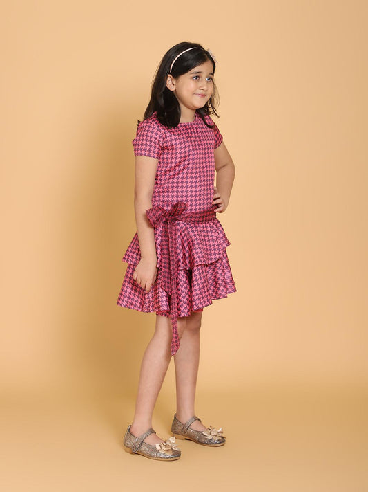 mauve-geometric-print-dress-10510100PK, Kids Clothing, Satin Girl Dress