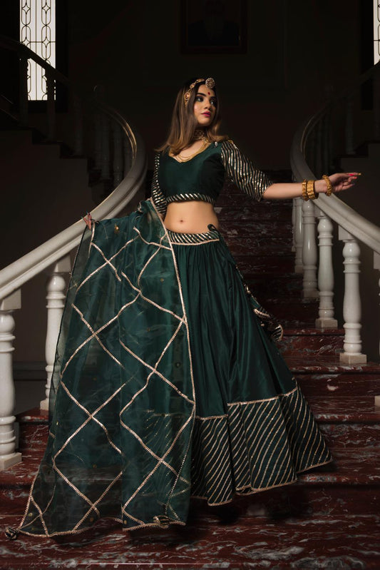 mimosa-green-lehenga-set-11423141GR, Women Indian Ethnic Clothing, Cotton Silk Lehenga Choli