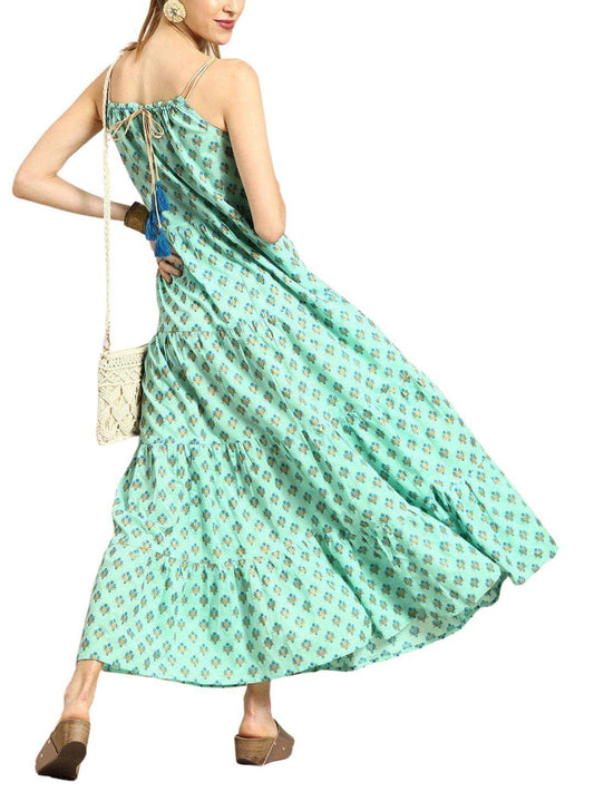 mint-green-printed-maxi-dress-10204105GR, Women Clothing, Cotton Dress
