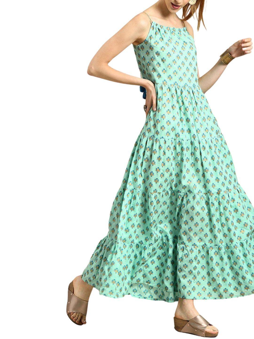mint-green-printed-maxi-dress-10204105GR, Women Clothing, Cotton Dress