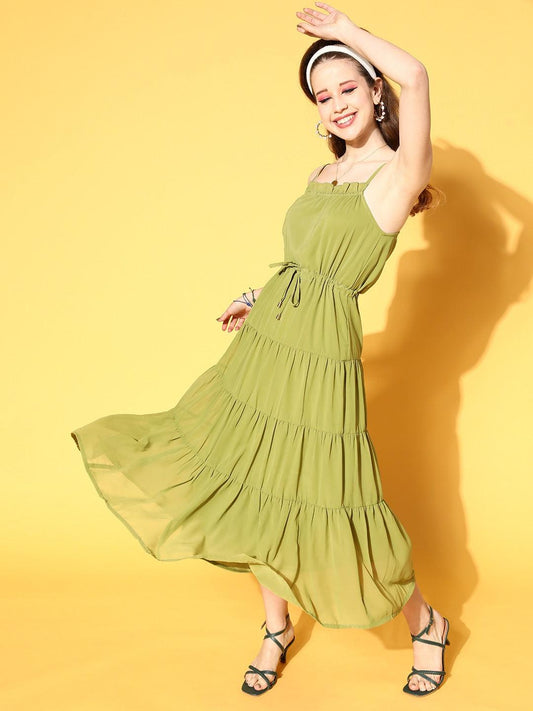 mint-green-strappy-tiered-dress-10704003GR, Women Clothing, Georgette Dress