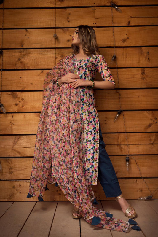 mogra-modal-cotton-suit-set-11403142ML, Women Indian Ethnic Clothing, Cotton Kurta Set Dupatta