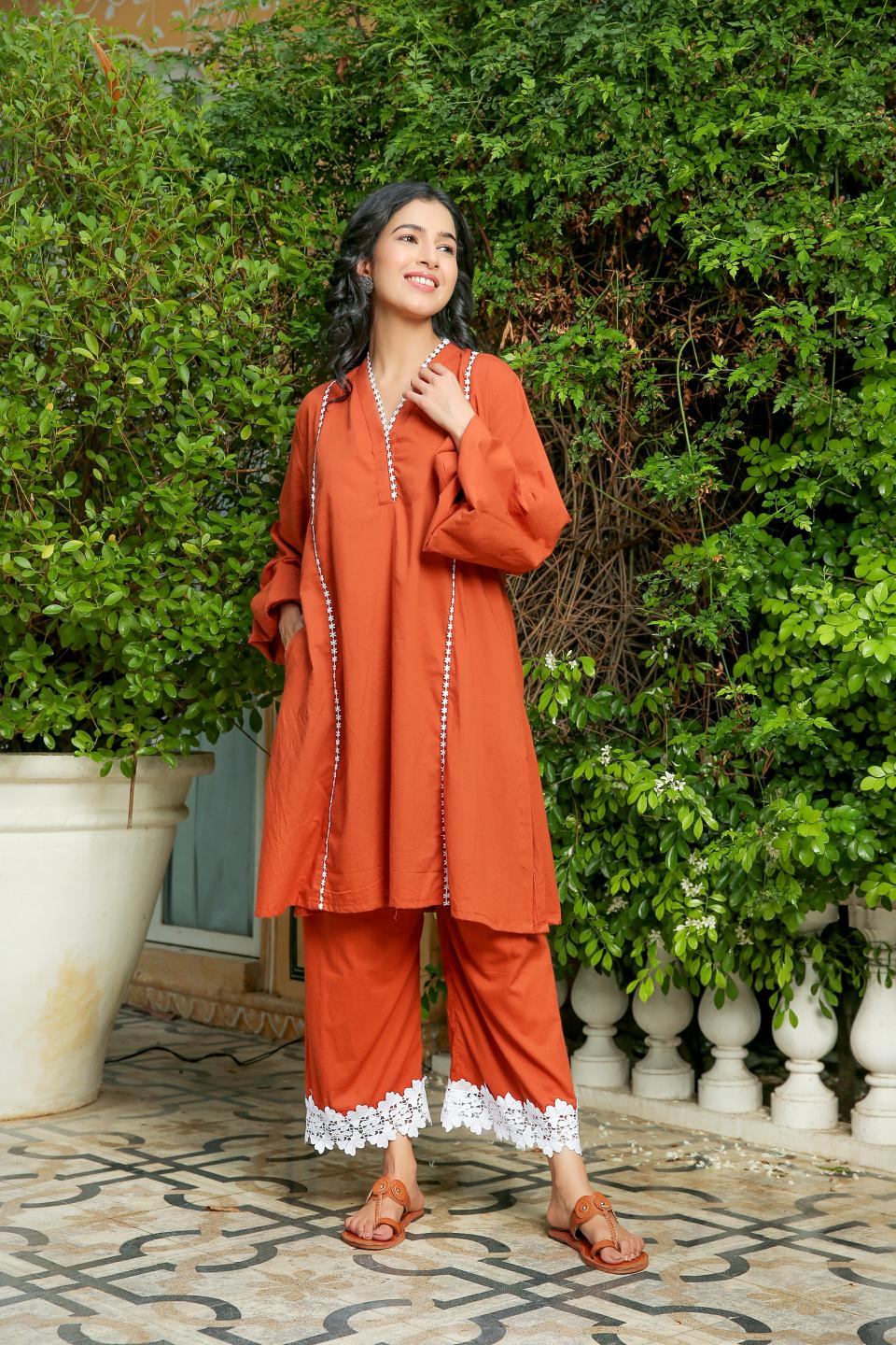 molten-lava-brown-kurta-and-pant-set-11702069BR, Women Indian Ethnic Clothing, Cotton Kurta Set