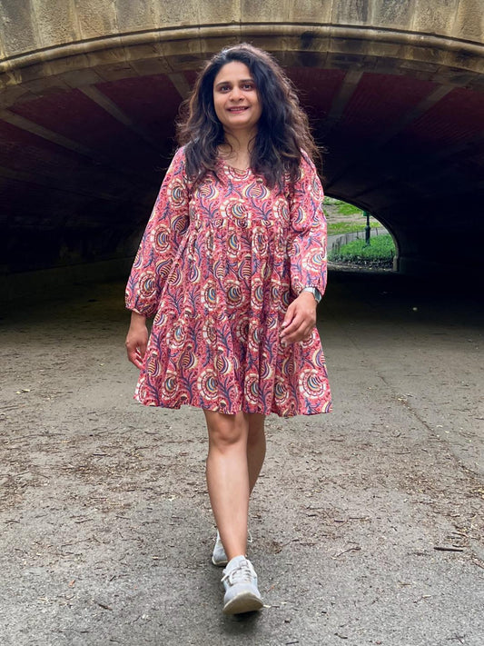 Onion Pink Tiered Short Dress