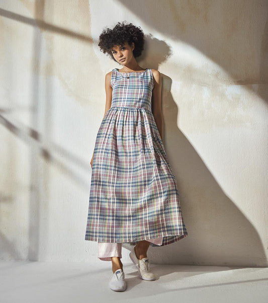 multi-color-checkered-tunic-with-striped-trouser-co-ord-set-11940090ML, Women Clothing, Mulmul Matching Set
