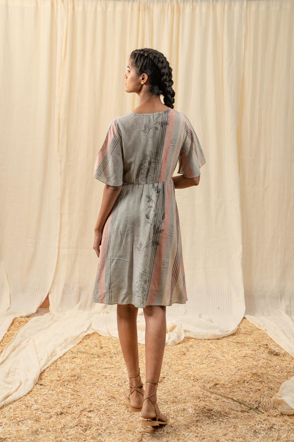 multicolor-stripes-v-neck-dress-11804001ML, Women Clothing, Rayon Dress