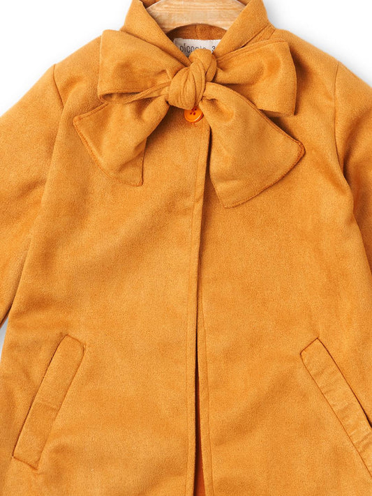mustard-suede-coat-with-bow-tie-10510089YL, Kids Clothing, Polyester Girl Dress