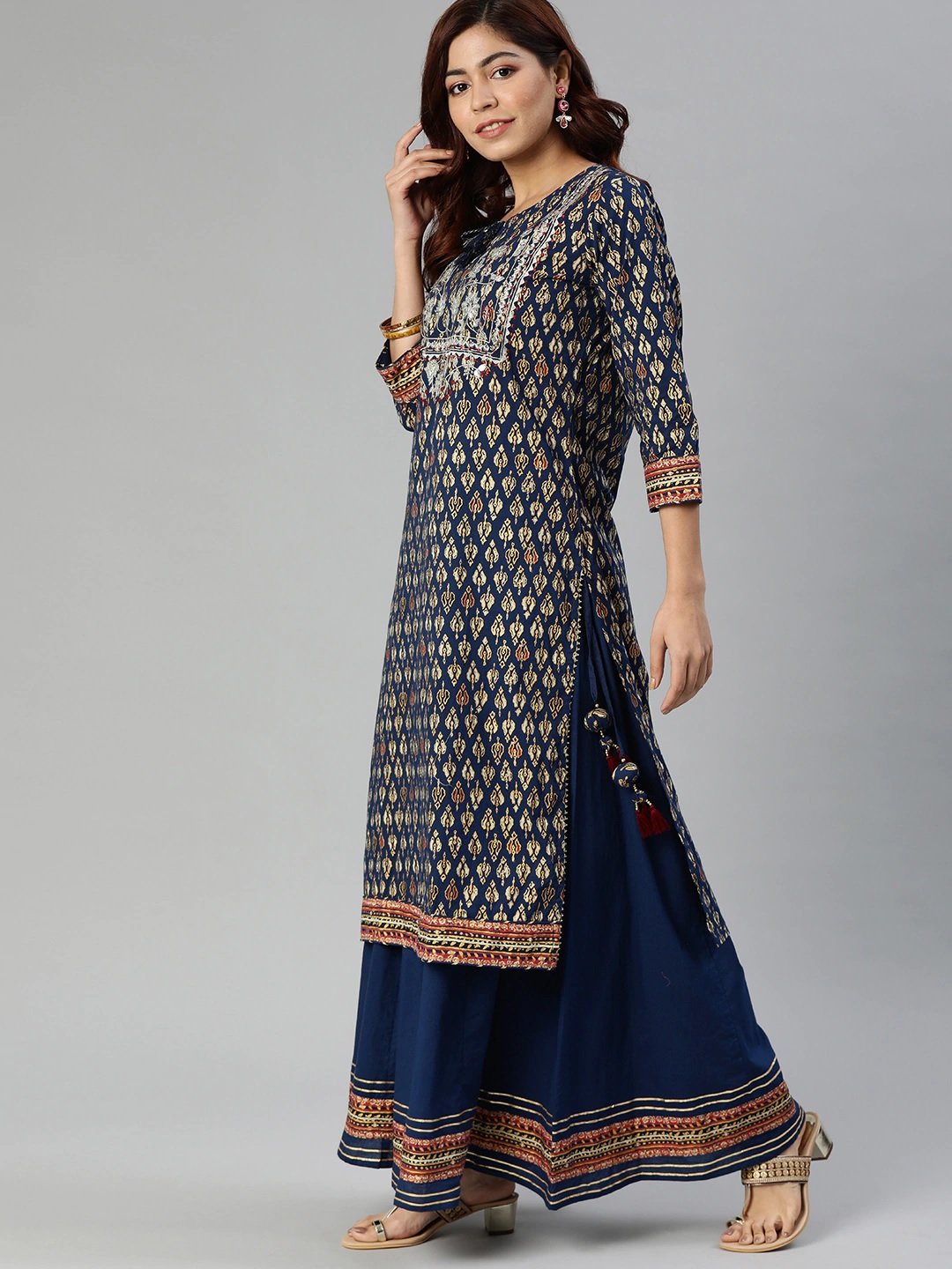 navy-blue-cotton-gota-patti-palazzo-set-10002002BL, Women Indian Ethnic Clothing, Cotton Kurta Set