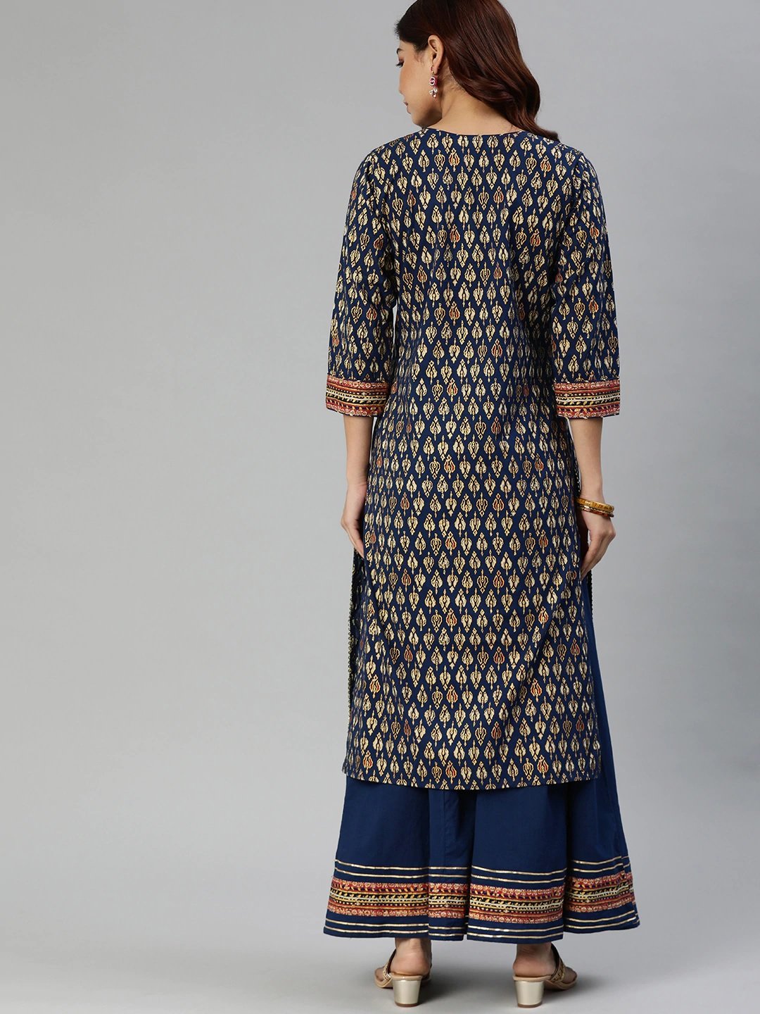 navy-blue-cotton-gota-patti-palazzo-set-10002002BL, Women Indian Ethnic Clothing, Cotton Kurta Set