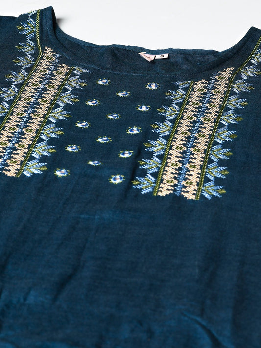 navy-blue-straight-kurta-dupatta-set-10103004BL, Women Indian Ethnic Clothing, Cotton Kurta Set Dupatta