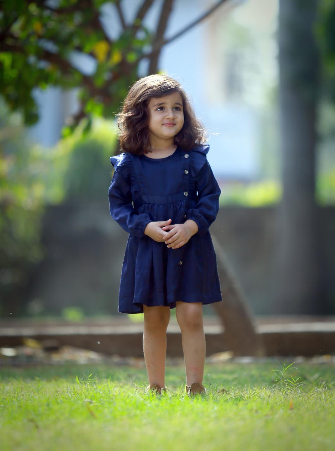 navy-full-sleeve-dress-10510022BL, Kids Clothing, Modalsatin Girl Dress