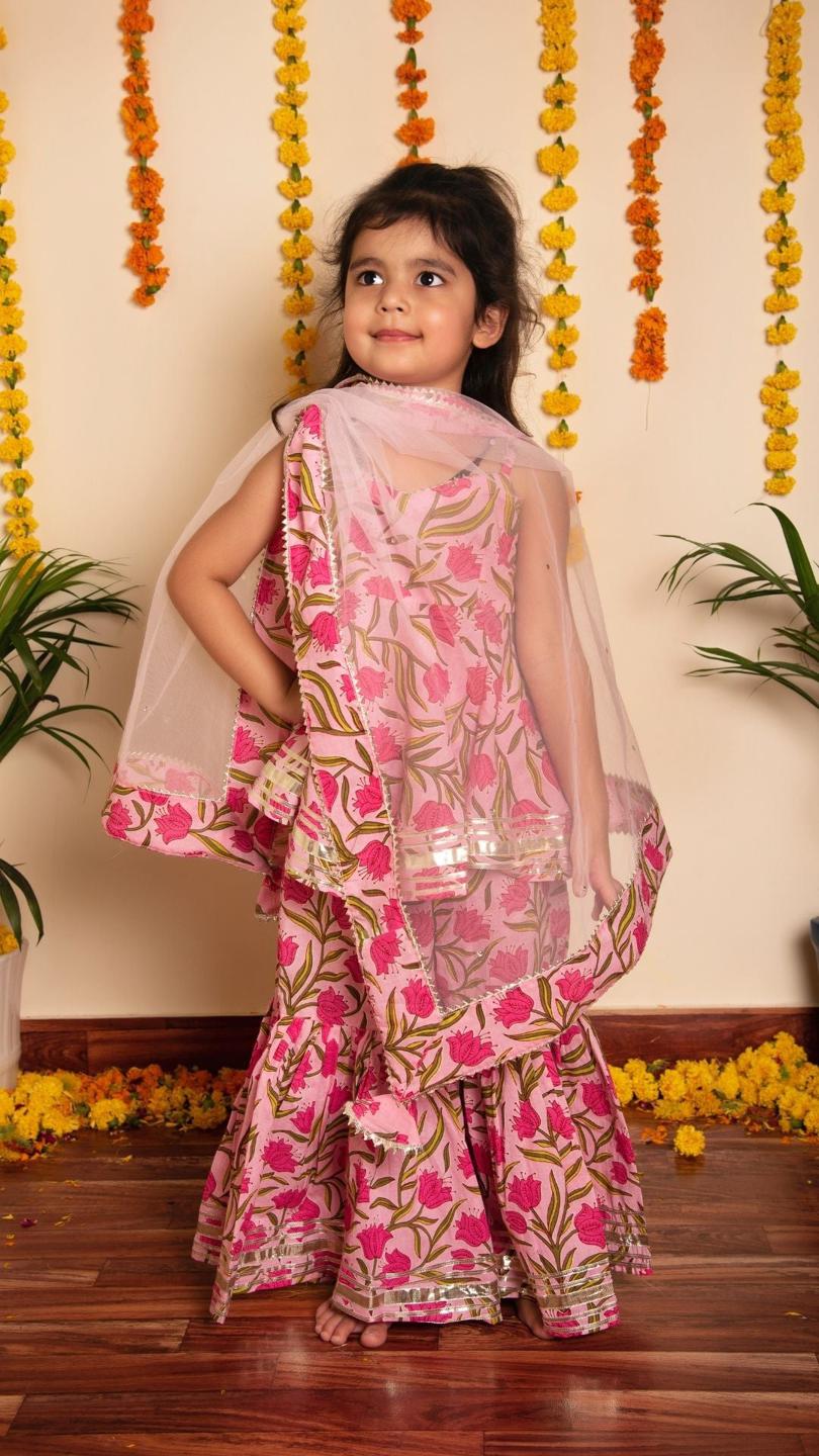 nazakat-sharara-set-11434032PK, Kids Indian Ethnic Clothing, Cotton Girl Kurta Set