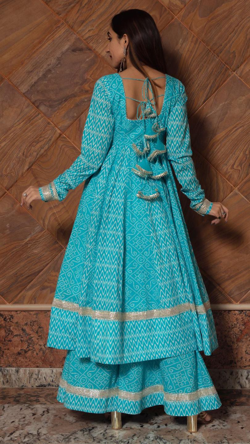 neelkari-blue-cotton-anarkali-set-11403180BL, Women Indian Ethnic Clothing, Cotton Kurta Set Dupatta