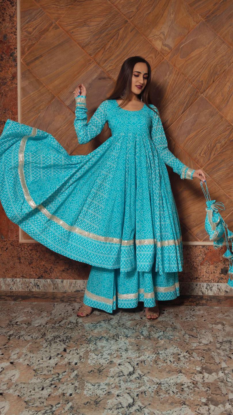 Blue Santoon & Net - Anarkali