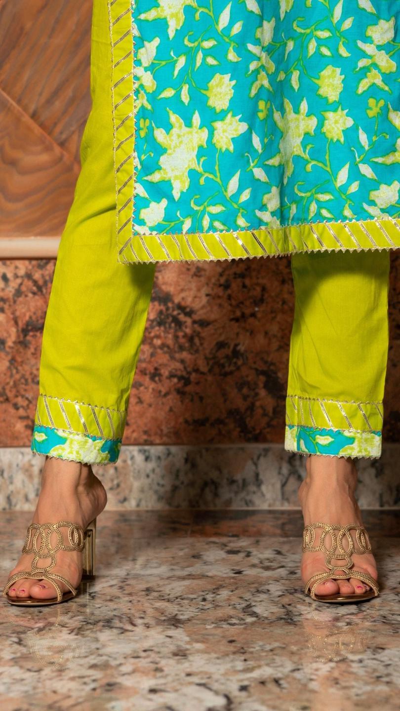 noor-hand-block-cotton-suit-set-11403173BL, Women Indian Ethnic Clothing, Cotton Kurta Set Dupatta