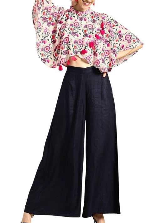 off-white-pink-floral-print-wrap-cape-top-10207113WH, Women Clothing, Cotton Top