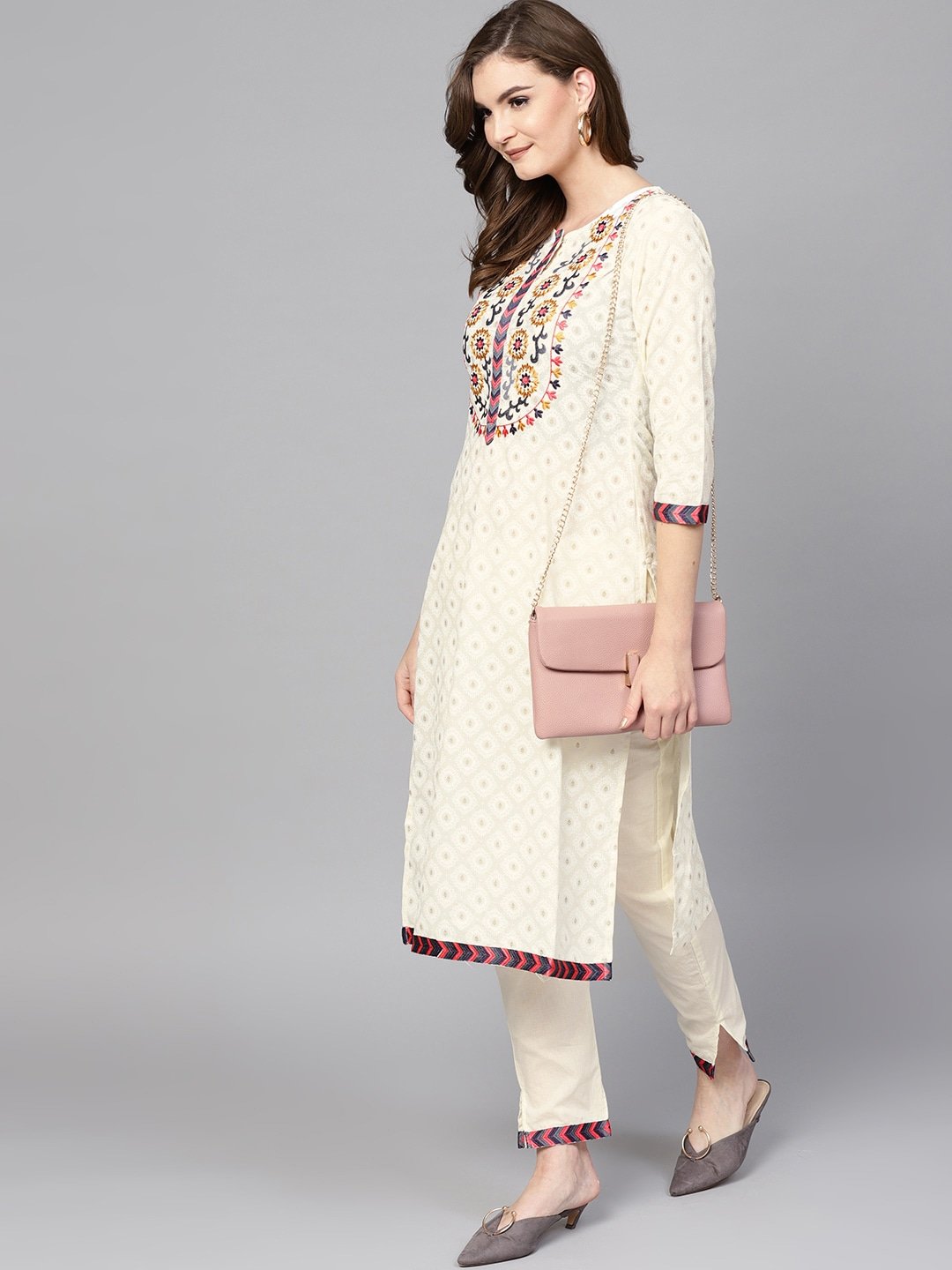 off-white-printed-kurta-set-10102014WH, Women Indian Ethnic Clothing, Cotton Kurta Set