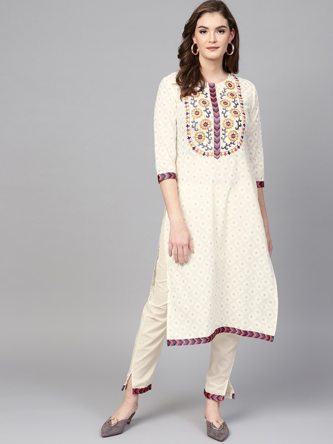 off-white-printed-kurta-set-10102014WH, Women Indian Ethnic Clothing, Cotton Kurta Set