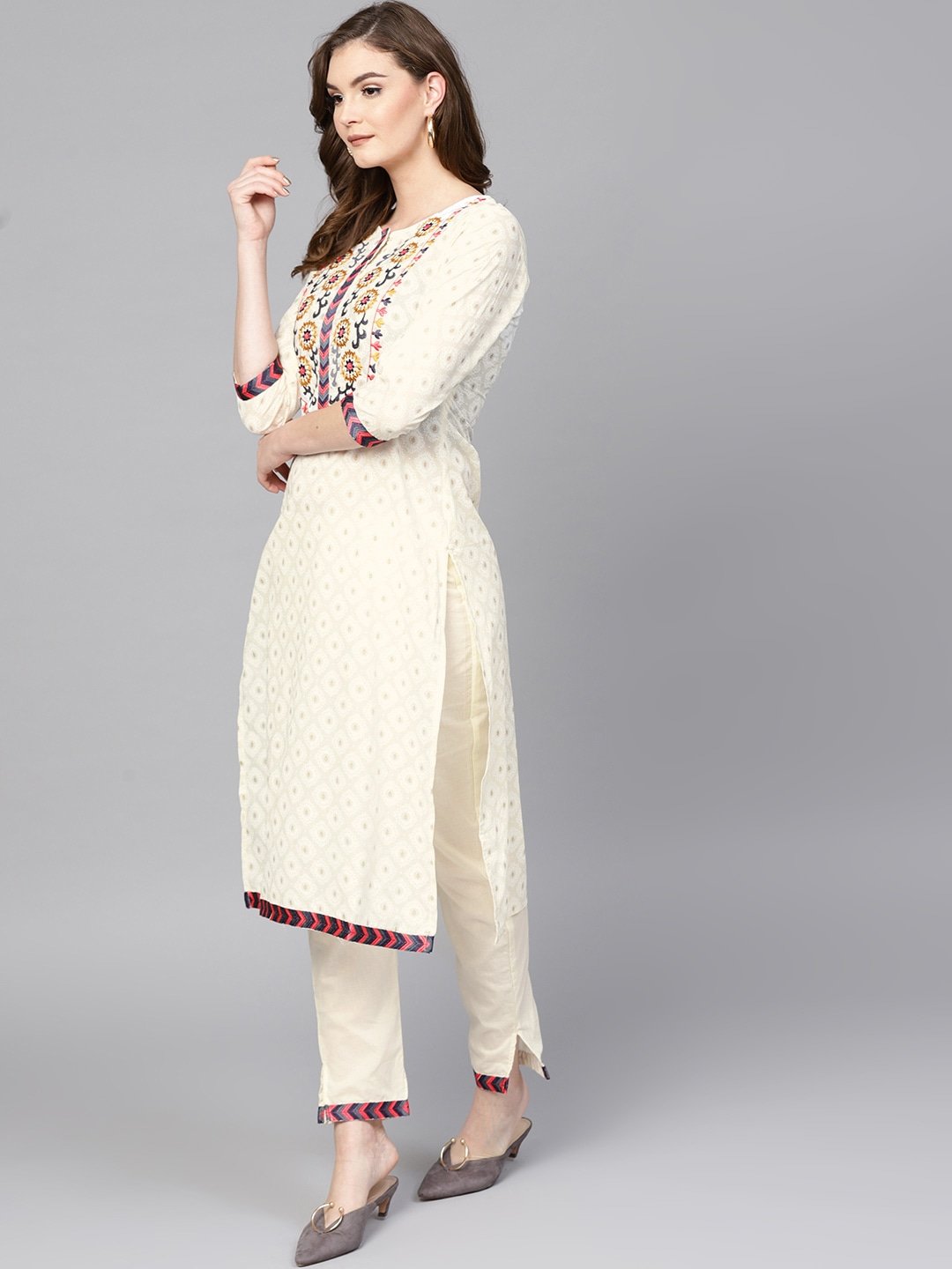 off-white-printed-kurta-set-10102014WH, Women Indian Ethnic Clothing, Cotton Kurta Set