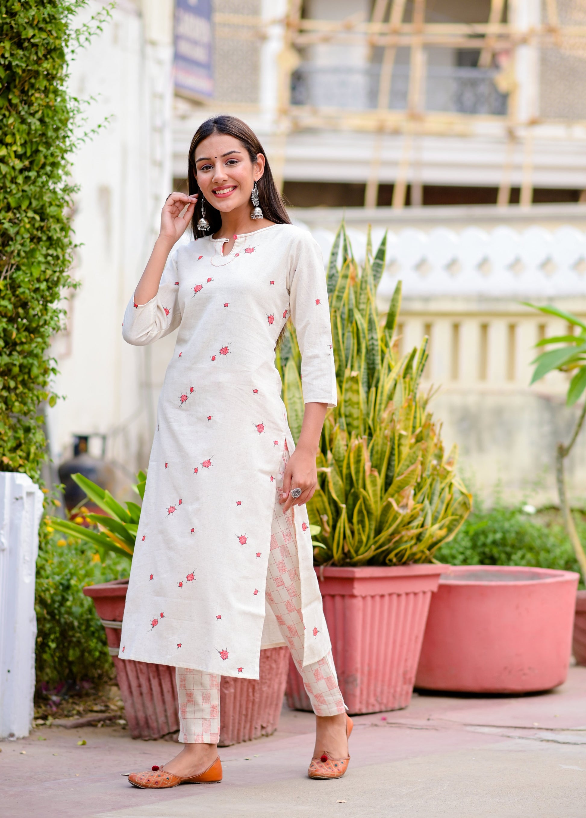 Buy INDO ERA Embroidered Cotton Blend Round Neck Women's Kurta Trouser  Dupatta Set | Shoppers Stop