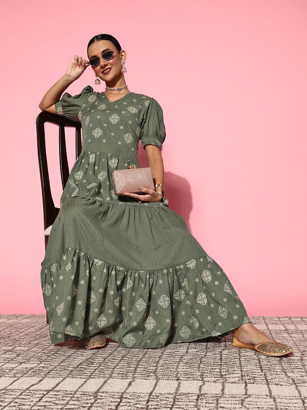 olive-green-maxi-dress-10104139GR, Women Clothing, Dobby Dresses