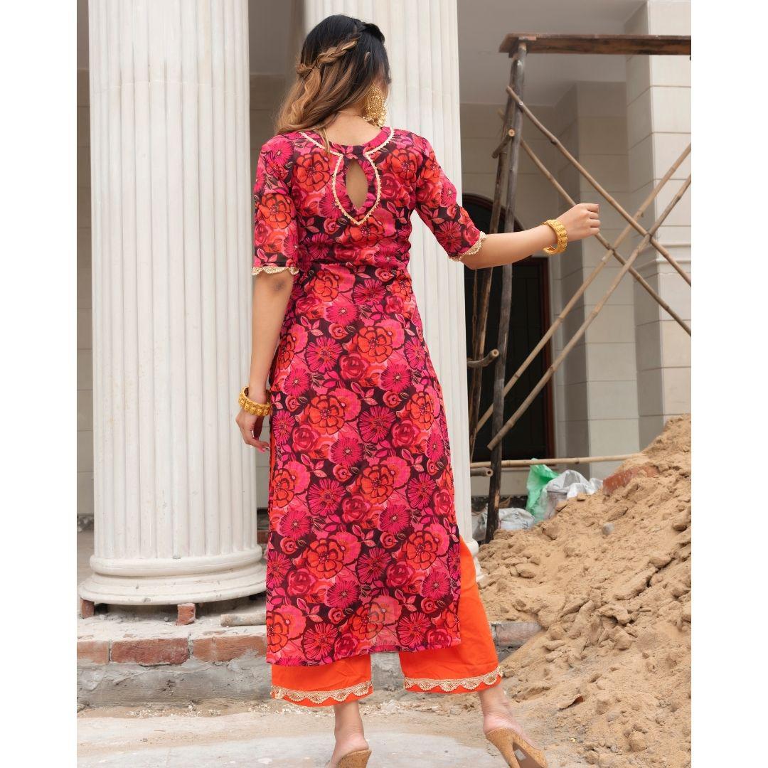 orange-phool-jaal-chiffon-suit-set-11403155OR, Women Indian Ethnic Clothing, Chiffon Kurta Set Dupatta