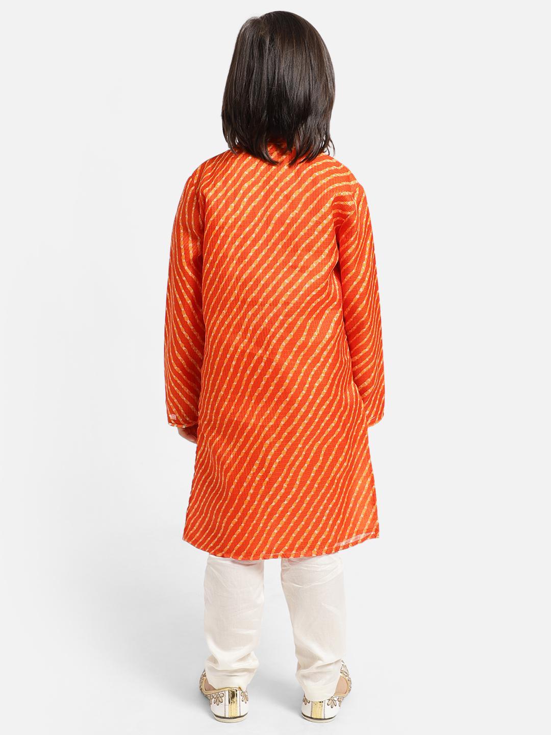 orange-printed-kurta-with-white-pajama-set-10520078OR, Indian Kids Clothing, Satin Boy Kurta Pajama Set