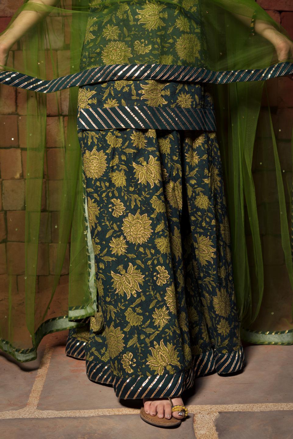 orchid-green-hand-block-pure-cotton-suit-set-11403094GR, Women Indian Ethnic Clothing, Cotton Kurta Set Dupatta
