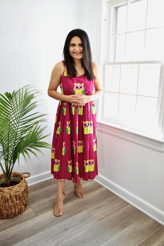 Owl Print Sleeveless Dress