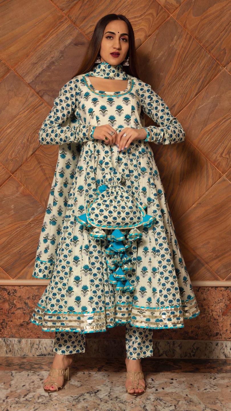 paisely-cotton-kalidar-anarkali-set-11403126CR, Women Indian Ethnic Clothing, Cotton Kurta Set Dupatta