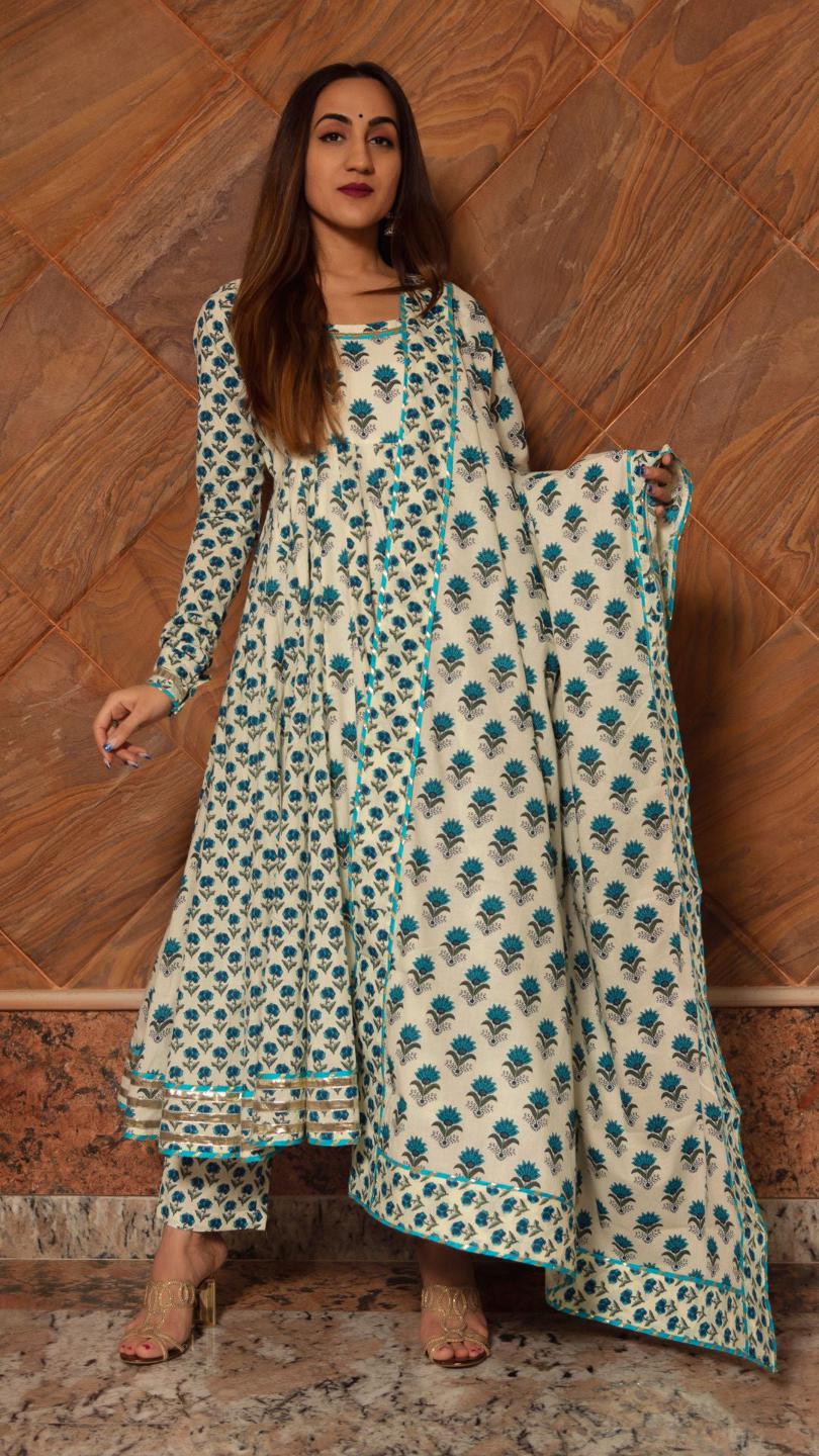 paisely-cotton-kalidar-anarkali-set-11403126CR, Women Indian Ethnic Clothing, Cotton Kurta Set Dupatta