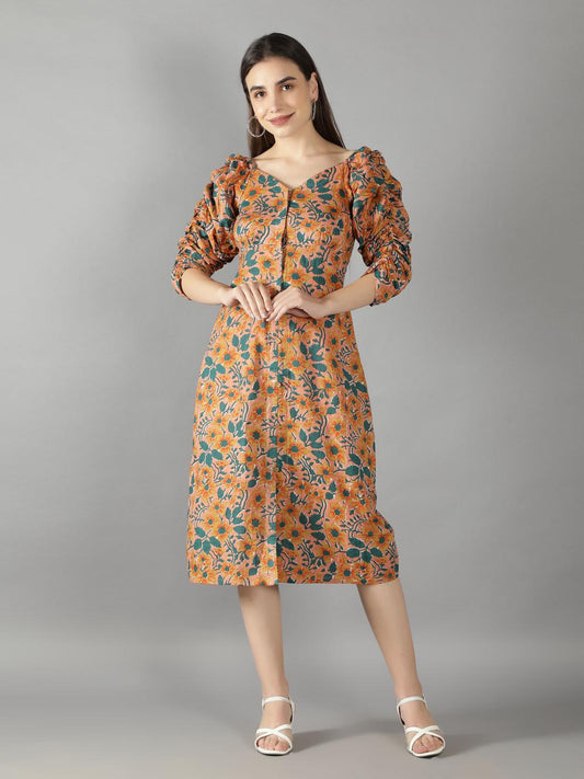 peach-cobbler-long-voluminous-sleeves-dress-11704107OR, Women Clothing, Cotton Dress