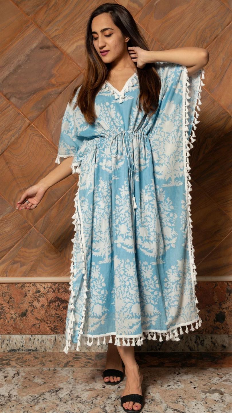 peony-white-cotton-caftan-dress-11421118BL, Women Clothing, Cotton Caftan