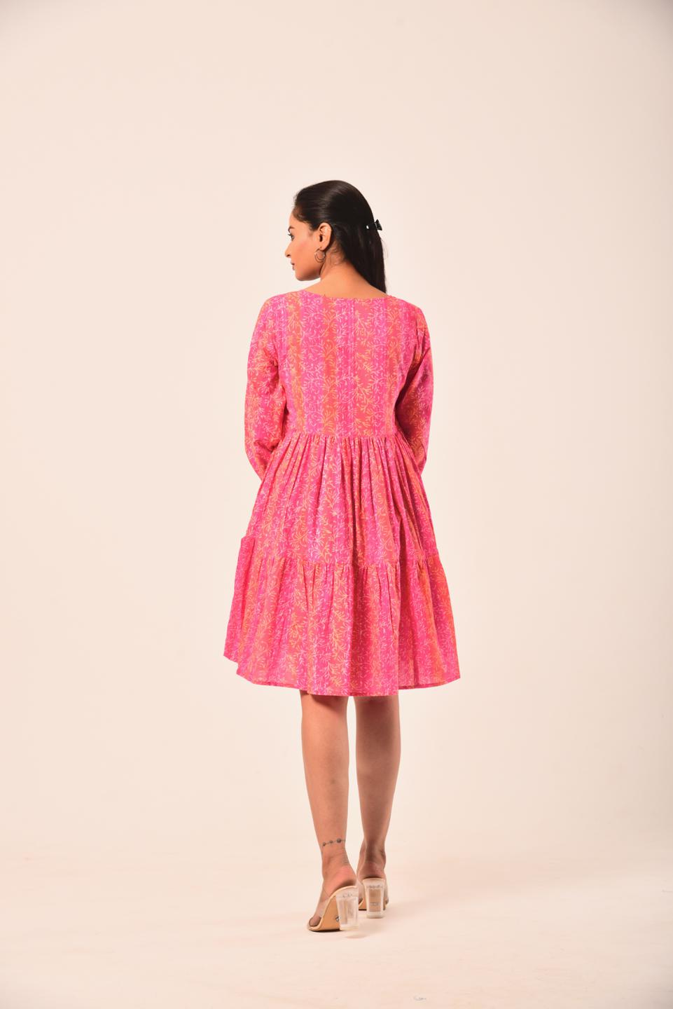 Pink Block Print Short Dress