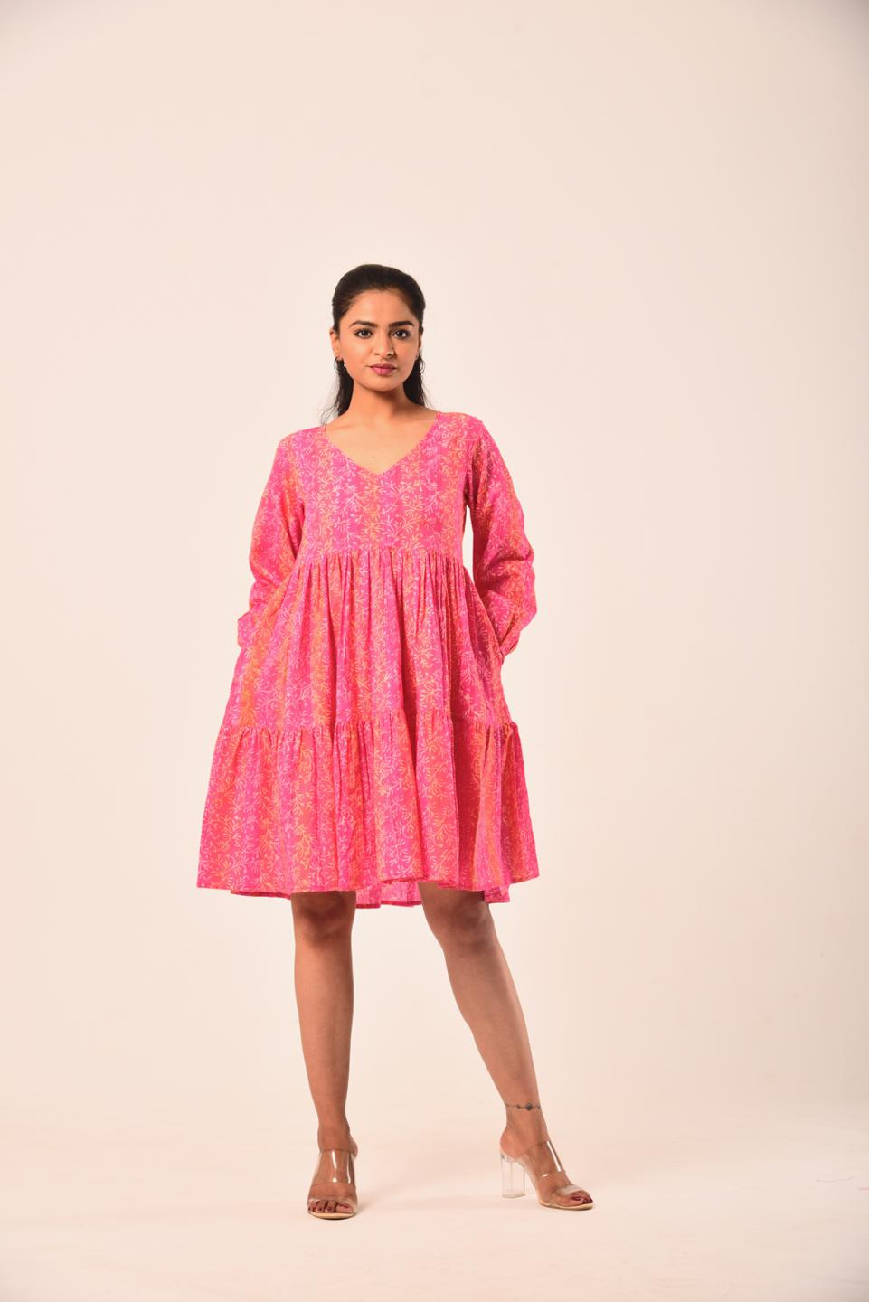 Pink Block Print Short Dress