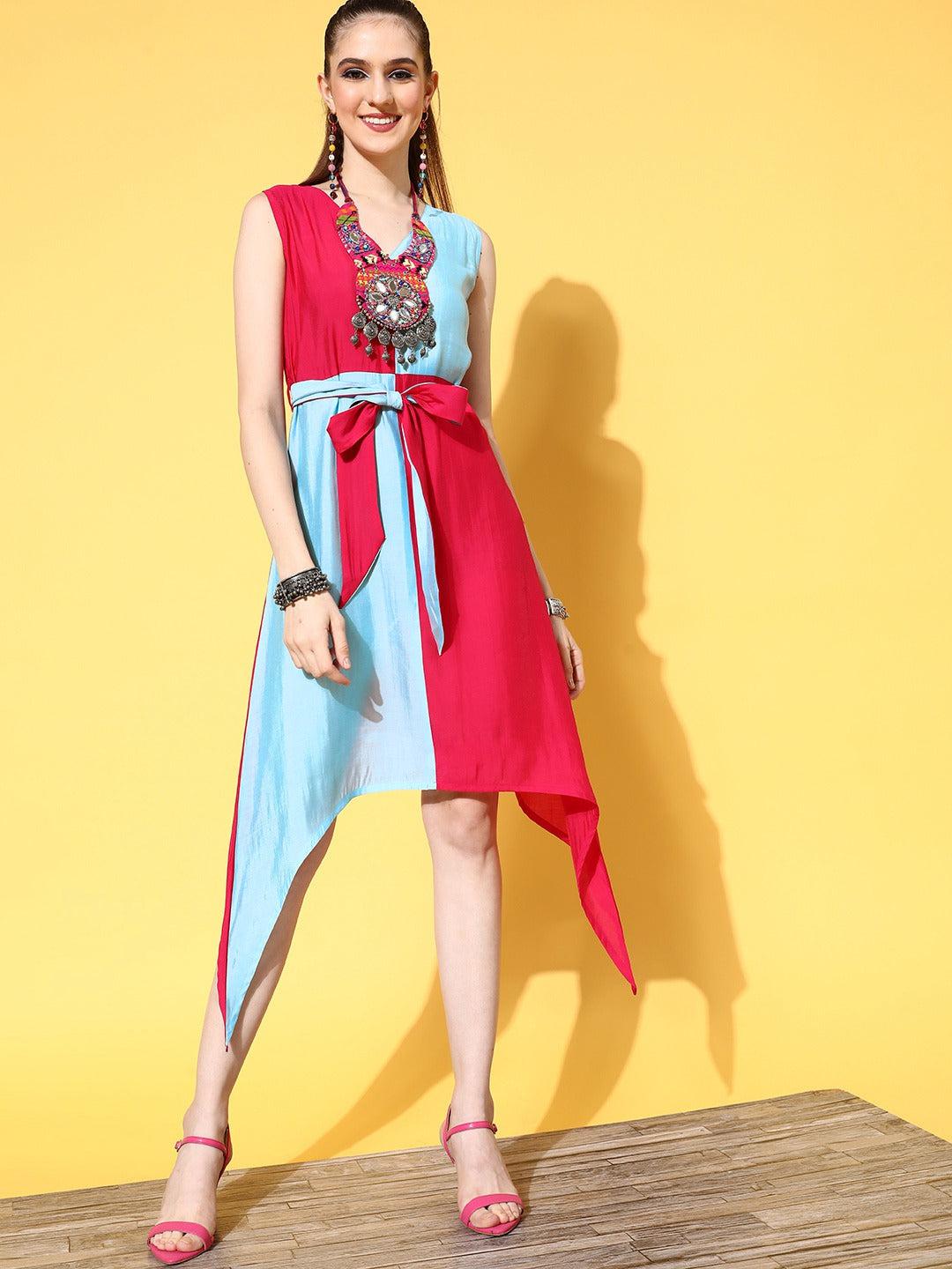 pink-fit-flare-dress-10104142PK, Women Clothing, Cotton Dresses
