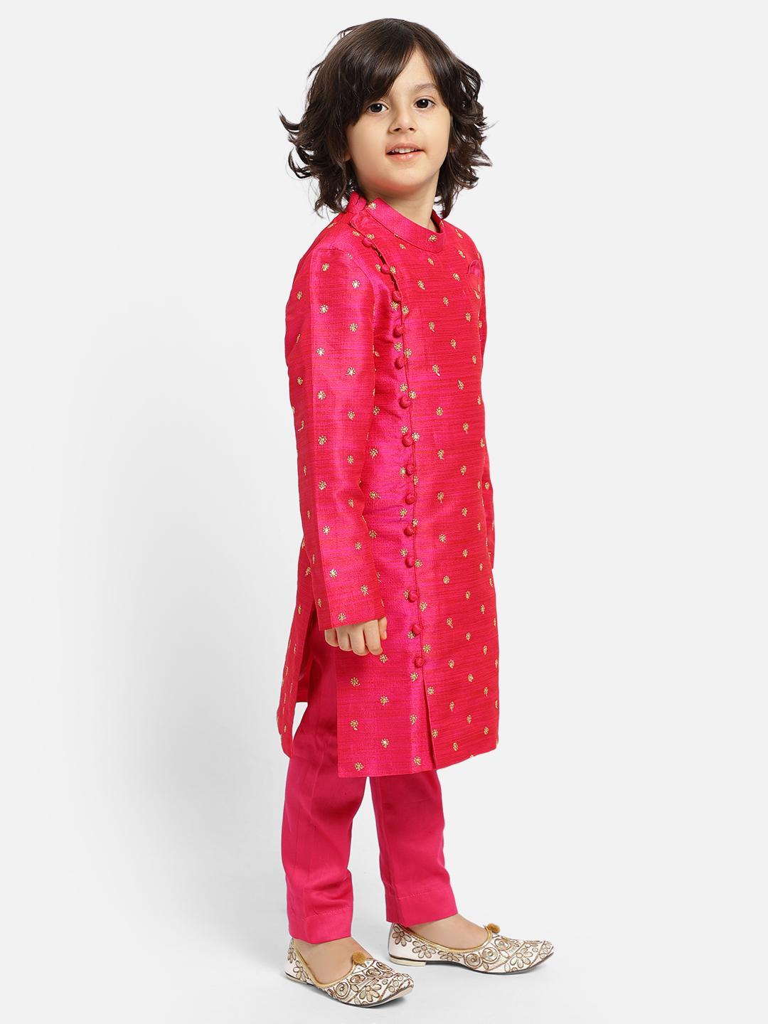 pink-full-sleeve-kurta-pajama-set-10520067PK, Indian Kids Clothing, Cotton Silk Boy Kurta Pajama Set