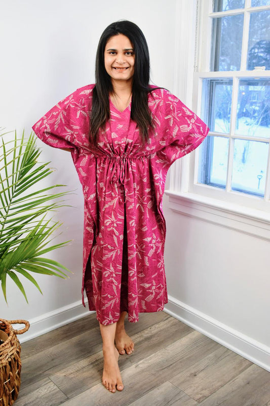 Pink Hand Block Short Caftan