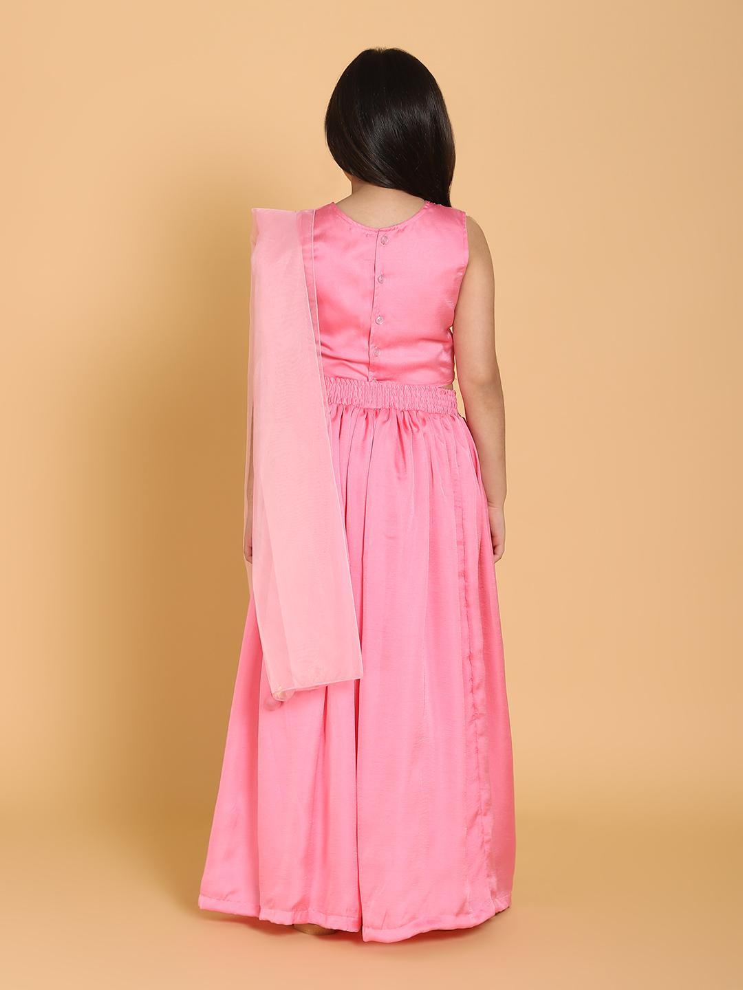 pink-handwork-choli-lehenga-with-dupatta-set-10509086PK, Kids Indian Ethnic Clothing, Satin Girl Lehenga Set