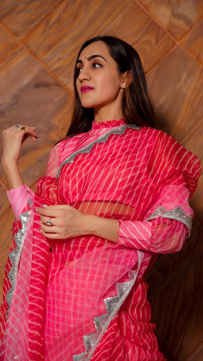 pink-leheriya-organza-saree-11422129PK, Women Indian Ethnic Clothing, Organza Saree