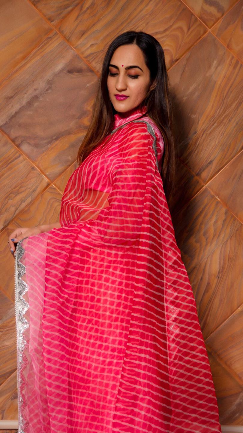 pink-leheriya-organza-saree-11422129PK, Women Indian Ethnic Clothing, Organza Saree