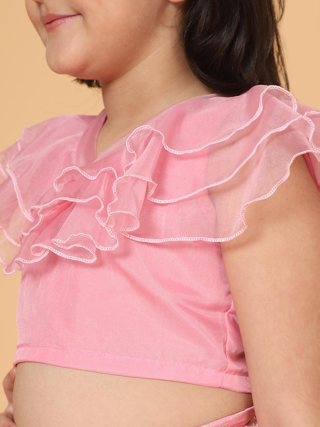 pink-organza-choli-with-lehenga-set-10509080PK, Kids Indian Ethnic Clothing, Silk Girl Lehenga Set